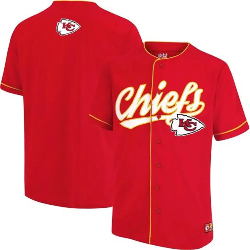 NEW NFL Kansas City Chiefs Game Day Button Down Baseball Mesh Jersey - Picture 1 of 5